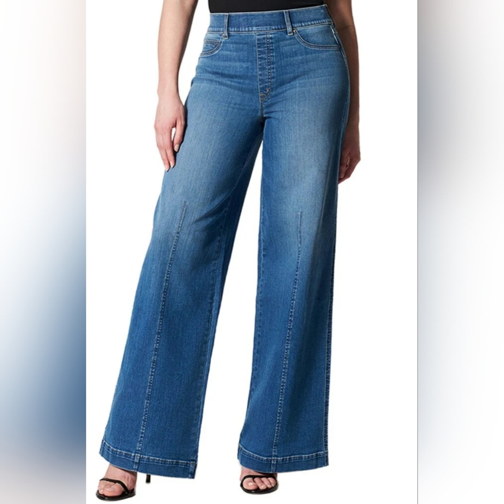 Spanx shape EveryWear seamed front wide leg jeans Large Tall